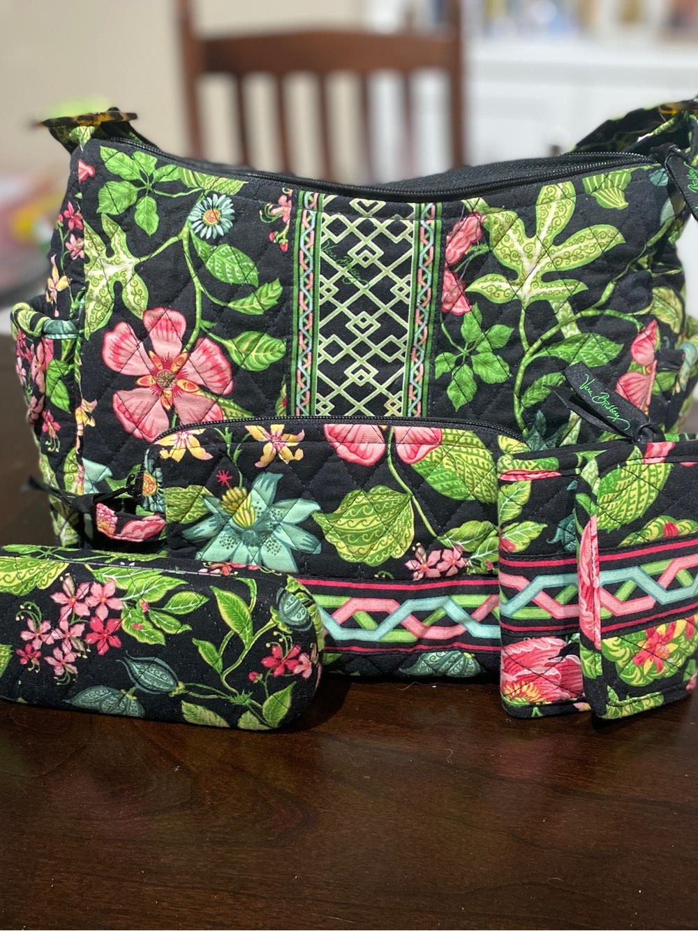 Vera Bradley Quilted "Botanical" Shoulder Purse with wallet, eyeglass case & bag